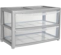ALEEZ Jumbo 2 Tier Clear Storage Drawer - Modular Storage Tower Cabinet - Multi-Purpose Plastic Drawers - Transparent Closet Store - Ideal for Organizing Office Household Items (2 Tier, Silver/Clear)