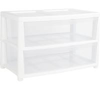 ALEEZ Jumbo 2 Tier Storage Drawer - Durable Plastic Storage Drawer - White Frame Design With Opaque Drawer - Perfect For Home, Office, School Storage Organizing Unit (2 Tier, White/Clear)