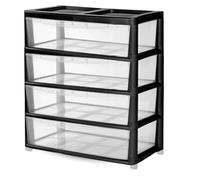ALEEZ Jumbo 4 Tier Clear Storage Drawer - Modular Storage Tower Cabinet - Multi-Purpose Plastic Drawers - Transparent Closet Store - Ideal for Organizing Office Household Items (4 Tier, Black/Clear)