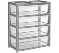 ALEEZ Jumbo 4 Tier Clear Storage Drawer - Modular Storage Tower Cabinet - Multi-Purpose Plastic Drawers - Transparent Closet Store - Ideal for Organizing Office Household Items (4 Tier, Silver/Clear)