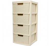 ALEEZ - Large Plastic Drawer Storage Unit - Rattan Effect 2 Drawer Cabinet - Multipurpose Storage Organiser - Office, Tabletop Desktop Drawer - Bedroom Chest Drawer Unit - (Cream, 4 Drawer)