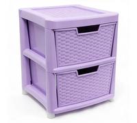 ALEEZ - Large Plastic Drawer Storage Unit - Rattan Effect 2 Drawer Cabinet - Multipurpose Storage Organiser - Office, Tabletop Desktop Drawer - Bedroom Chest Drawer Unit - (Lilac, 2 Drawer)
