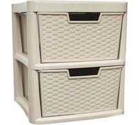 ALEEZ - Large Plastic Drawer Storage Unit - Rattan Effect 2 Drawer Cabinet - Multipurpose Storage Organiser - Office, Tabletop Desktop Drawer - Bedroom Chest Drawer Unit - (Mushroom, 2 Drawer)