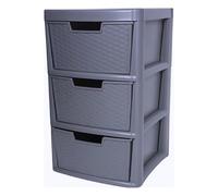 ALEEZ - Large Plastic Drawer Storage Unit - Rattan Effect 2 Drawer Cabinet - Multipurpose Storage Organiser - Office, Tabletop Desktop Drawer - Bedroom Chest Drawer Unit - (Grey, 3 Drawer)