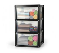 ALEEZ - Large Plastic Drawer Storage Unit - Rattan Effect 2 Drawer Cabinet - Multipurpose Storage Organiser - Office, Tabletop Desktop Drawer - Bedroom Chest Drawer Unit - (Black/Clear, 3 Drawer)
