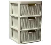 ALEEZ - Large Plastic Drawer Storage Unit - Rattan Effect 3 Drawer Cabinet - Multipurpose Storage Organiser - Office, Tabletop Desktop Drawer - Bedroom Chest Drawer Unit - (Cream, 3 Drawer)