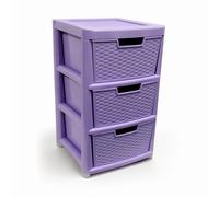 ALEEZ - Large Plastic Drawer Storage Unit - Rattan Effect 3 Drawer Cabinet - Multipurpose Storage Organiser - Office, Tabletop Desktop Drawer - Bedroom Chest Drawer Unit - (Lilac, 3 Drawer)