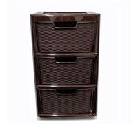ALEEZ - Large Plastic Drawer Storage Unit - Rattan Effect 3 Drawer Cabinet - Multipurpose Storage Organiser - Office, Tabletop Desktop Drawer - Bedroom Chest Drawer Unit - (Chocolate Brown, 3 Drawer)