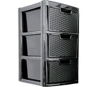 ALEEZ - Large Plastic Drawer Storage Unit - Rattan Effect 3 Drawer Cabinet - Multipurpose Storage Organiser - Office, Tabletop Desktop Drawer - Bedroom Chest Drawer Unit - (Black, 3 Drawer)