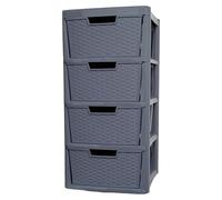 ALEEZ - Large Plastic Drawer Storage Unit - Rattan Effect 4 Drawer Cabinet - Multipurpose Storage Organiser - Office, Tabletop Desktop Drawer - Bedroom Chest Drawer Unit - (Grey, 4 Drawer)