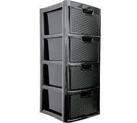 ALEEZ - Large Plastic Drawer Storage Unit - Rattan Effect 4 Drawer Cabinet - Multipurpose Storage Organiser - Office, Tabletop Desktop Drawer - Bedroom Chest Drawer Unit - (Black, 4 Drawer)