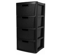 ALEEZ - Large Plastic Rattan Drawer Storage Unit - Stylish Multipurpose Drawer Cabinet with Rattan Effect - Bedroom Chest Drawer, Desktop Organiser & Tabletop Storage Solution - (Black, 4 Tier)