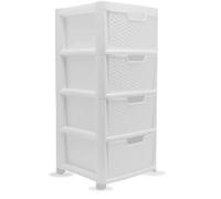 ALEEZ Large Rattan Storage Drawers - 4 Spacious Plastic Drawers - Modular Storage Tower Cabinet Home, Office Solution Garage Organization - Space Saving Durable Storage Drawers (4-Tier Large White)