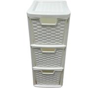 ALEEZ - Medium Rattan Style Drawers Unit - Tabletop Storage Organizer - Stackable Storage Units - Multipurpose Storage Cabinet for Home, Office & Kitchen (3 Tier White)