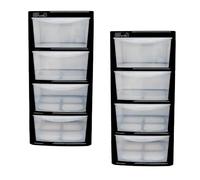 ALEEZ - Set of 2 Medium Clear Drawers - Stackable Modular Storage Unit - Multipurpose Cabinet for Home & Office - Compact Vertical Organizer Drawers - Plastic Storage Unit (Black Clear, 4 Tier)