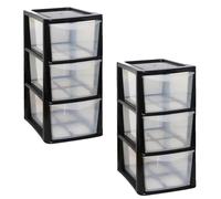 ALEEZ - Set of 2 Medium Clear Drawers - Stackable Modular Storage Unit - Multipurpose Cabinet for Home & Office - Compact Vertical Organizer Drawers - Plastic Storage Unit (Black Clear, 3 Tier)