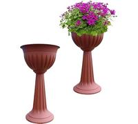 ALEEZ Set of 2 Terracotta Urn Planters - Durable Plastic Flower Pots for Indoor and Outdoor Use - Elegant 75cm Garden and Home Plant Stands with No Drainage Holes