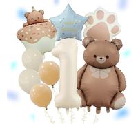 ALEGRE Bear Birthday Decoration 1 Year Boy, Decoration 1st Birthday Boy Girl with Cake Foil Balloon, Bear Decoration 1 Birthday Boy Set with Number 1 Balloon and Bear Balloon, First Birthday