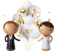 ALEGRE® Bride and Groom Balloons Wedding Decoration, Pack of 11 Just Married Decoration Mr and Mrs Foil Balloon Wedding Decoration, Wedding Engagement, Wedding Balloons for Registry Office Decoration,