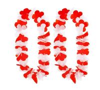 ALEGRE® Carnival Flower Chain, Red and White, Pack of 2 Carnival Decoration Hawaiian Chain Flowers, Photo Props Flower Chains, Red White Flower Chain for Hawaii, Birthday, Beach Tropical, Carnival