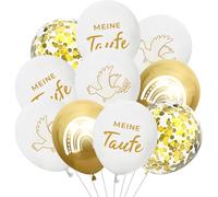 ALEGRE Christening Decoration Balloons, White Gold, Pack of 20 Christening Decoration Balloons, Christening Decoration, Christening Girl Boy, Dove Rainbow Pattern, Baptism Helium Balloon for Baby