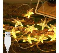 ALEGRE Fairy Lights Stars with USB, 3 m 20 LED Star Fairy Lights, Warm White Star Fairy Lights Indoor, Star Fairy Lights for Bedroom, Children's Room, Wedding, Garden, Camping, Christmas Decoration