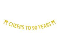 ALEGRE® Garland 90th Birthday Man, Cheers to 90 Years Garland, 90th Birthday Decoration Banner, Decoration 90th Birthday Women Men, Gold Glitter Banner for 90th Birthday Decoration, Birthday
