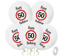 ALEGRE Pack of 30 Decorative 50th Birthday Balloons, Traffic Sign Decoration 50th Birthday Woman Man, 50th Happy Birthday Balloon Latex, 50th Birthday Decoration Balloon for Birthday Decoration 50th