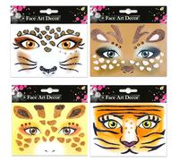 ALEGRE Pack of 4 Face Tattoos, Leopard Face Art Stickers, Tiger Temporary Tattoo, Giraffe Glitter Sticker, Face Tattoo, Carnival, Leopard Costume, Women's Accessories for Theme Party, Fancy Dress
