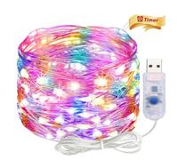 ALEGRE USB Fairy Lights with Timer, 5 m 50 LED Copper Wire Fairy Lights Indoor with Plug, Colourful LED Fairy Lights USB with Timer, Fairy Lights for Christmas Decoration, Halloween, Wedding, Bedroom
