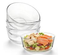 Aleker 14cm Glass Bowls Set of 4,600ml Clear Round Salad Cereal Bowl Yogurt Fruit Bowl,Stackable Crystal Glass Mixing Bowls for Baking for Cake, Ice Cream, Sauce, Snack, Fruit Crumble Dishwasher Safe