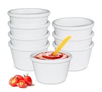 Aleker 8 Pcs Plastic Dipping Bowls, 1.5oz White Soy Sauce Dish, Small Serving Bowls, Mini Dip Bowls Ramekins, Reusable Snack & Dip Bowls for Ketchup, Salsa, Jam, Cream, Pudding, Soy, Spices