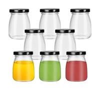 Aleker 8 PCS Small Glass Jars with Lids, 100ml Small Mason Jars with Lids, Leak-Proof Clear Glass Jars, Portable Mini Glass Bottles Storage Containers for Milk Jam Pudding Yogurt Honey Spices Ginger
