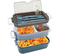 Aleker Bento Lunch Box, 1400ml Bento Box with Cutlery, Stackable Lunch Box with Compartments, Pack Lunch Box with 2 Layer 3 Compartments, Leak Proof Meal Prep Containers for Kids and Adults