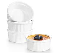 Aleker Set of 4 Ceramic Ramekins, 4In Creme Brulee Ramekins,Souffle Dish, 250ml Small Bowl,Sauce Pots for Soufflé, Creme Brulee, Cupcakes, Custards, Pudding, Ice Cream, Dips, Jams Oven Dishwasher Safe