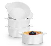 Aleker White Ceramic Ramekins with Handles Set of 4, 300ml Porcelain Souffle Dish Creme Brulee Ramekins, Small Bowl for Soufflé, Creme Brulee, Custards, Ice Cream, Jams, Cereal Oven Dishwasher Safe