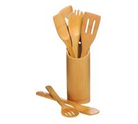Aleki 6 Piece Bamboo Kitchen Cooking Tool Utensils Set With Holder Kitchen New