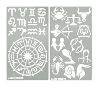 Aleks Melnyk No.29 Metal Journal Stencil, Zodiac Circle Symbols, Stainless Steel Stencil 2 PCS, Template for Wood Burning, Pyrography, Engraving, Astrology, Horoscope Wheel Chart, Bullet Journaling