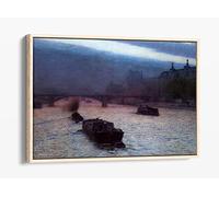 Aleksander Gierymski, Evening on The Seine Impressionism Painting Canvas Floater Frame Print Picture Art - Light Oak Frame 12 inch wide x 8 inch high