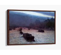 Aleksander Gierymski, Evening on The Seine Impressionism Painting Canvas Floater Frame Print Picture Art - Walnut Frame 24 inch wide x 16 inch high