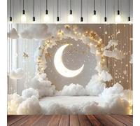 AlELCJY Indoor Baby Photography Background Cartoon Cute White Gold Over The Moon Twinkle Star Banner Newborn Maternity Backdrop Gold Stars Clouds Decor Baby One 1st Birthday Backdrop (B, 5x3feet)