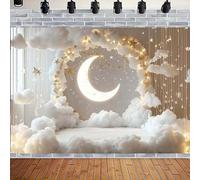 AlELCJY Indoor Baby Photography Background Cartoon Cute White Gold Over The Moon Twinkle Star Banner Newborn Maternity Backdrop Gold Stars Clouds Decor Baby One 1st Birthday Backdrop (B, 7x5feet)