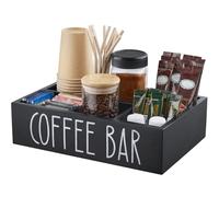 ALELION Coffee Station Organizer - Wood Countertop Accessories Organizer with Removable Dividers for Pods Condiment Syrup Tea Cups Stirrers - for Farmhouse Coffee Bar Decor