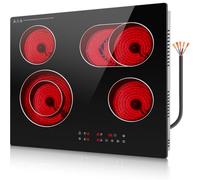 ALEMANIA 60cm Electric Ceramic Hob with 4 Zones, Dual Ring & Extended Cooking Zone, Infrared Built-In Cooktop 6700W, 230V Black Glass Hob