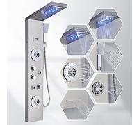 AlenArt Shower Panel Tower System LED Rainfall Waterfall Shower Head with 4 Body Massage Jets and Hand Shower, 6-Function Faucet Rain Massage System with Tub Spout Stainless Steel, Brushed Nickel