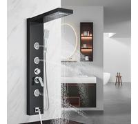 AlenArt Shower Panel Tower System, Multi Function Shower System with Body Jets, Handheld Sprayer, Rainfall Waterfall Shower Head and Tub Spout Stainless Steel Wall Mount Shower Panels Black