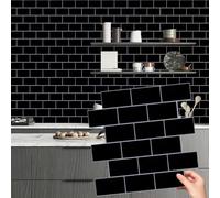 Alened Black Peel and Stick on Tiles 12"x12"/30Pcs Self Adhesive Wall Tiles Waterproof Vinyl Subway Tile Stickers for Kitchen Backsplash Bathroom Decor