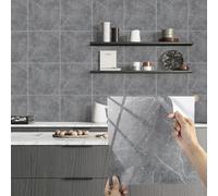 Alened Tile Stickers Marble 50pcs/30x30cm Waterproof Self Adhesive Grey Peel and Stick on Wall Tiles for Kitchen Bathroom Home Decor
