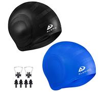 Alepo 2 Pack Swimming Cap Unisex with 3D Ear Protection, Durable Flexible Silicone Swimming Hat Women Men Kids Adults, Bathing Swim Cap