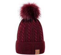 Alepo Womens Winter Beanie Hat, Warm Fleece Lined Knitted Soft Ski Cuff Cap with Pom Pom(Burgundy)